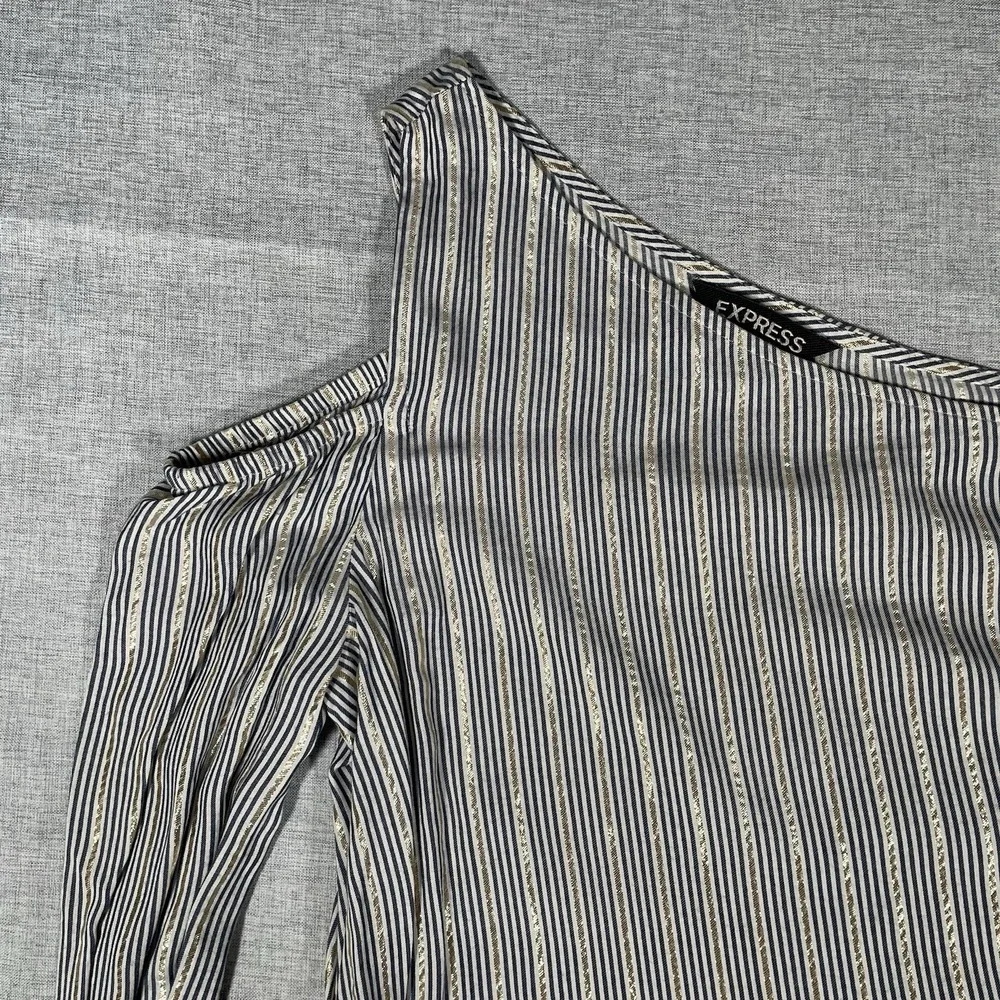 Express Blouse Women's XS Blue Striped Round Neck Long Sleeve Casual Pullover - Picture 5 of 9